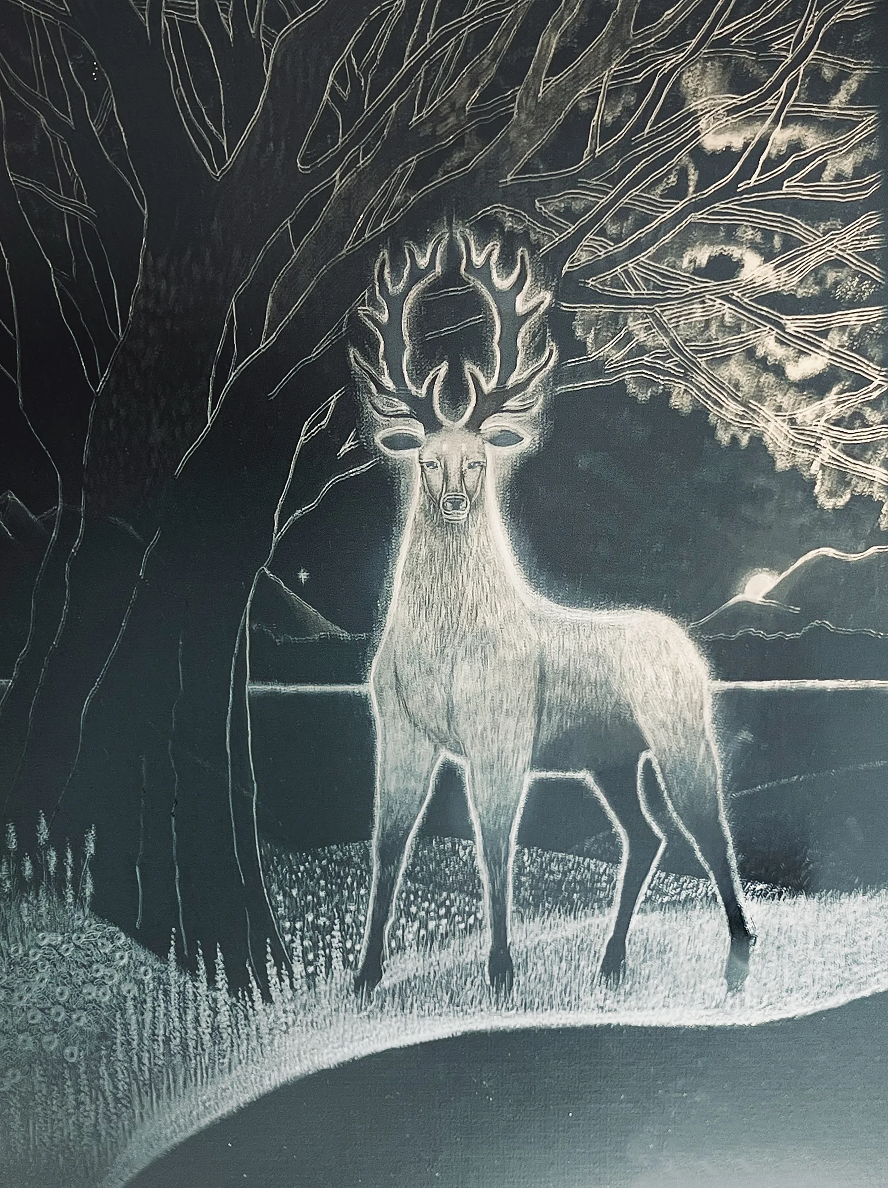 Forest of Mirror (detail) — the engraved white stag