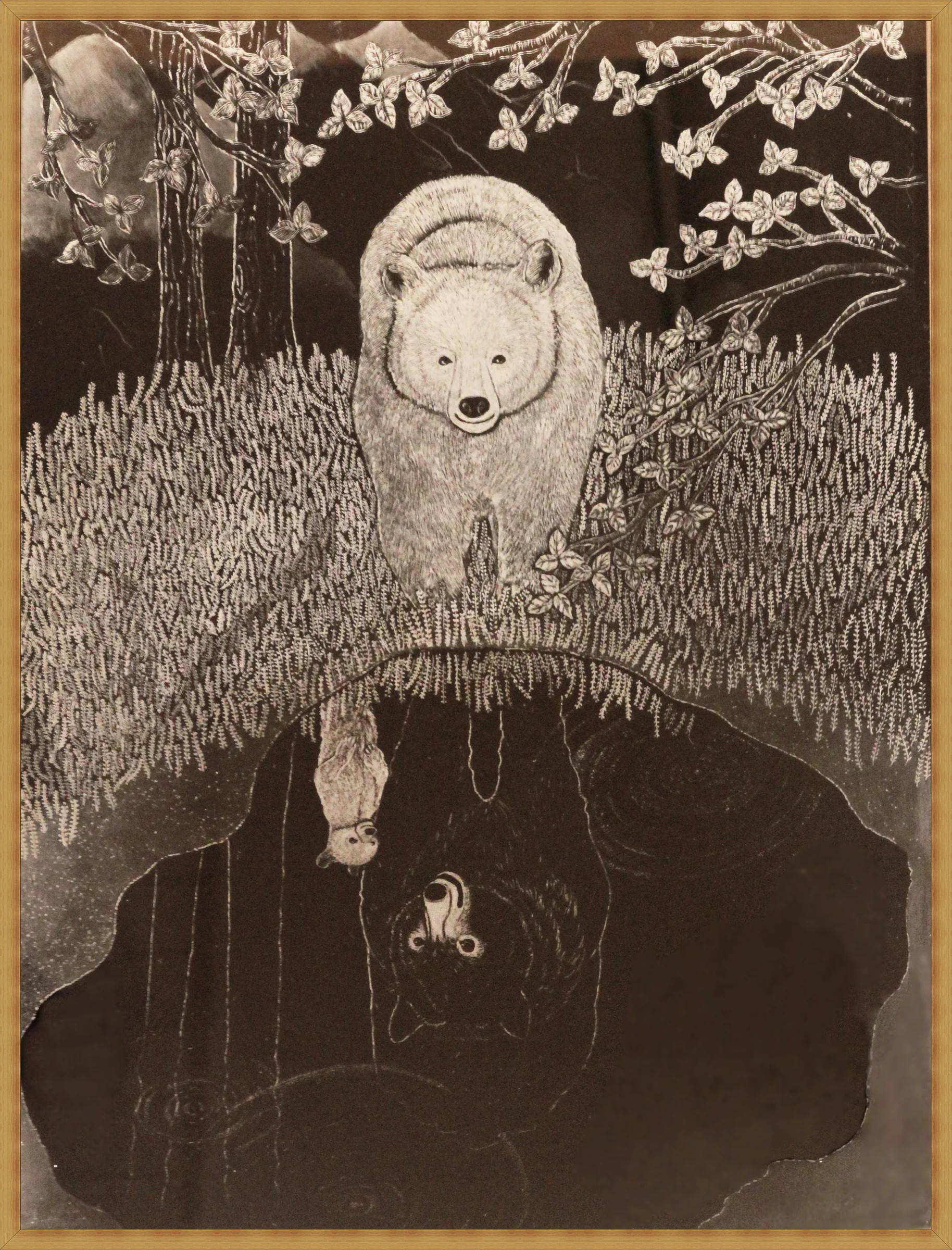 Genetic Reminiscence — Bear engraved on a glass mirror by Neo Vidro