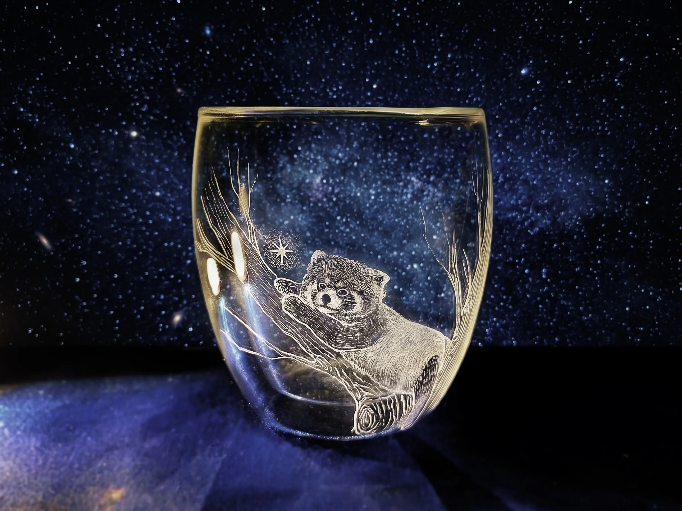 Wish — レッサーパンダ・星を刻んだガラスのダブルウォールグラス（Neo Vidro）
